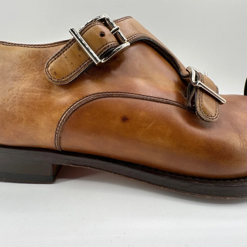 Magnanni Double Buckle‎ Monk Strap Shoes Mens 10M Ramolo Tobacco Brown Leather